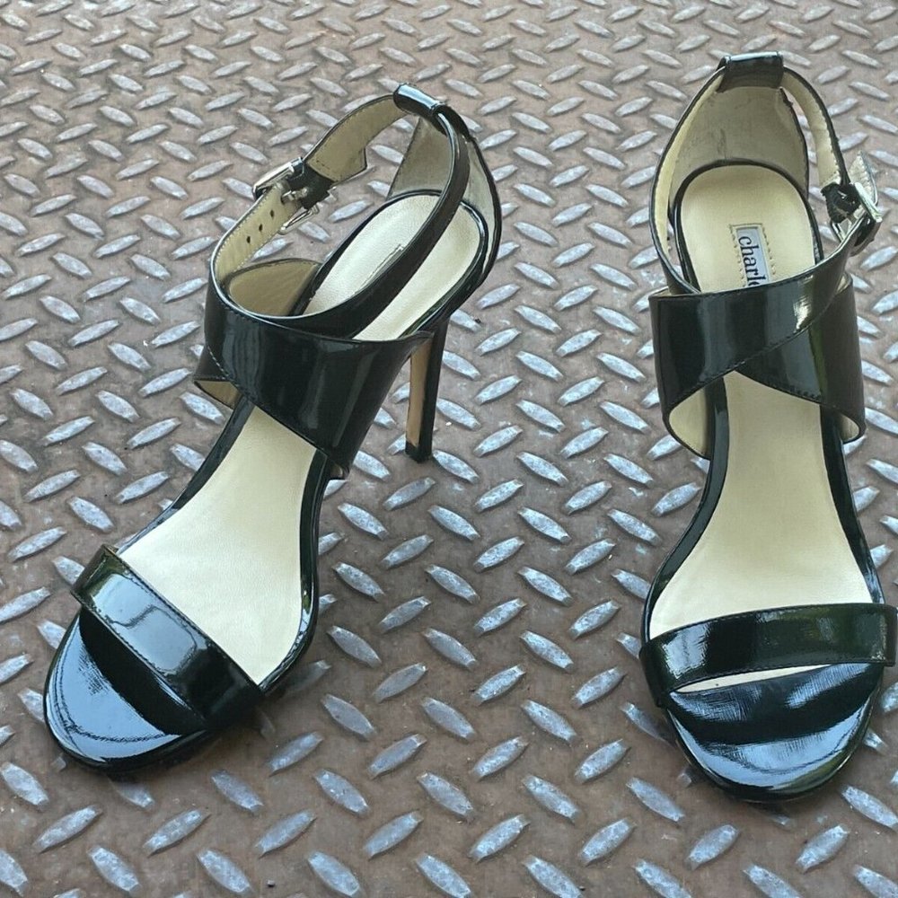 Charles David Women Heel Black Patent Leather Upper Sandal Strappy Shoes Size 7 - Picture 2 of 9